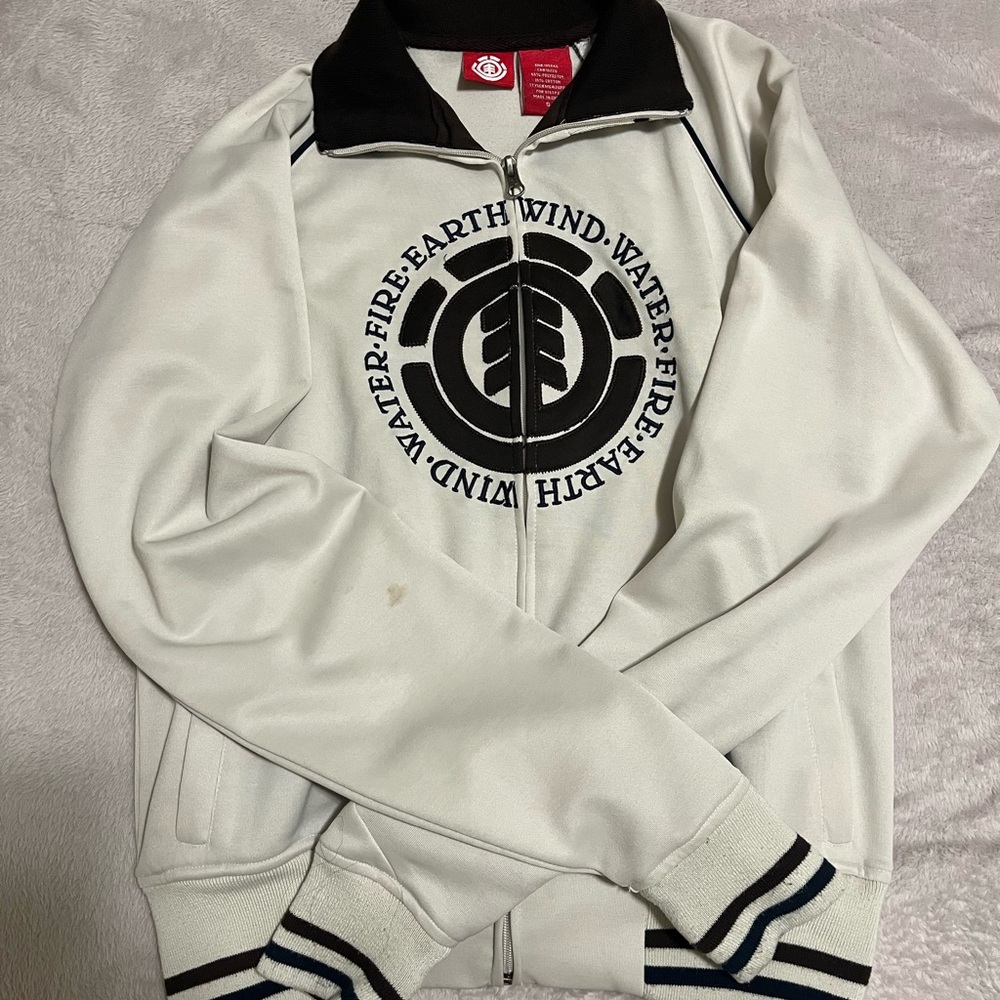 Elemental white brown and navy graphic zip up jacket